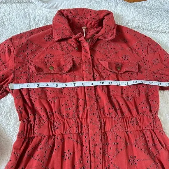 Free People Womens Collared Orange Jumpsuit Sz 0 Boho Utility Core Indie Casual - Picture 6 of 8